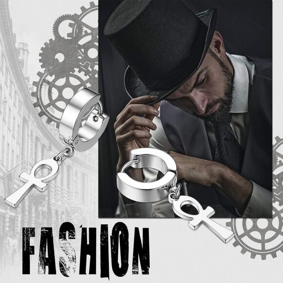 Charming Ankh Cross Dangle Earrings for Men & Women - Lightweight Modern Design - Picture 5 of 7